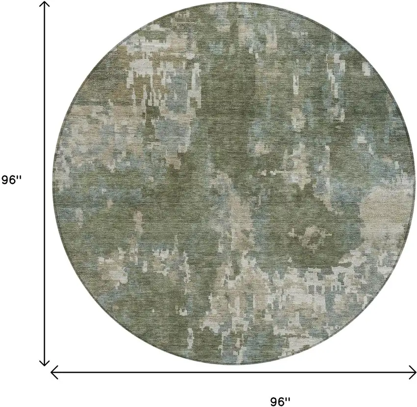 8' Fern Green And Beige Round Abstract Washable Indoor Outdoor Area Rug Photo 3
