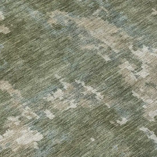 8' Fern Green And Beige Round Abstract Washable Indoor Outdoor Area Rug Photo 9