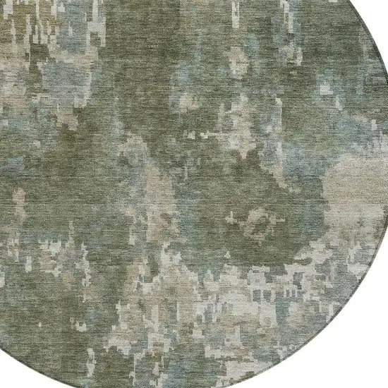 8' Fern Green And Beige Round Abstract Washable Indoor Outdoor Area Rug Photo 2