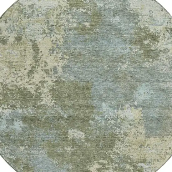 8' Fern Green And Beige Round Abstract Washable Indoor Outdoor Area Rug Photo 2
