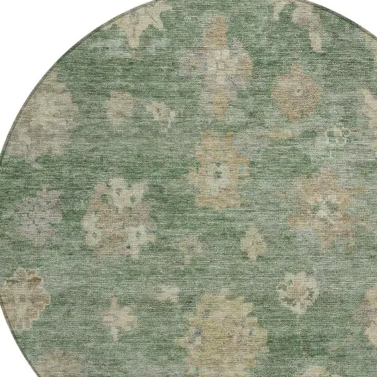 8' Fern Green And Beige Round Floral Washable Indoor Outdoor Area Rug Photo 7