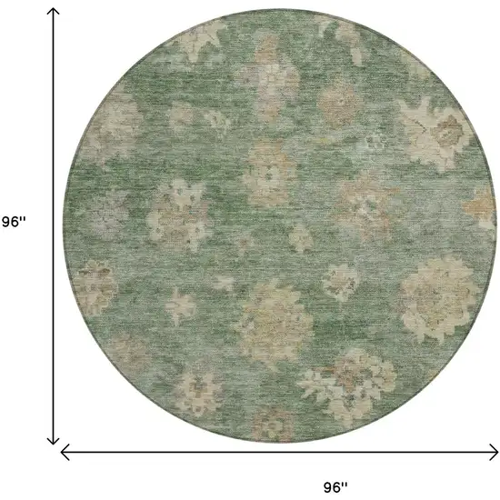 8' Fern Green And Beige Round Floral Washable Indoor Outdoor Area Rug Photo 3