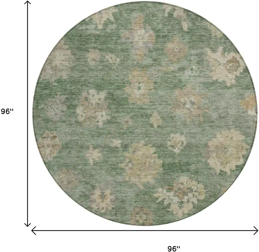 8' Fern Green And Beige Round Floral Washable Indoor Outdoor Area Rug Photo 3