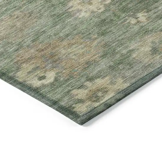 8' Fern Green And Beige Round Floral Washable Indoor Outdoor Area Rug Photo 6