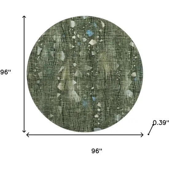 8' Fern Green And Blue Abstract Washable Round Rug With UV Protection Photo 8
