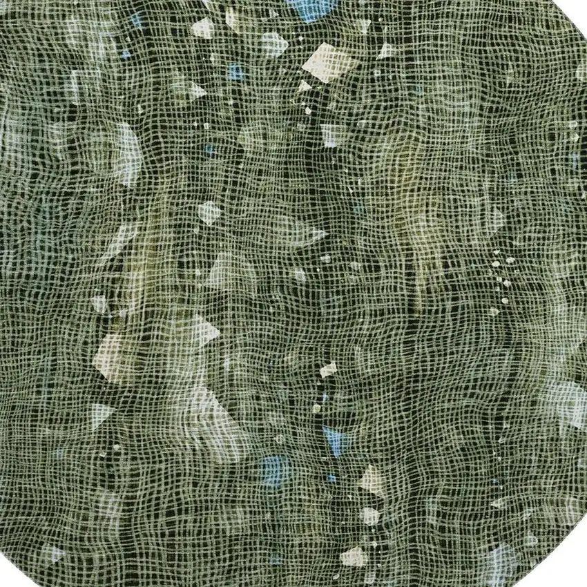 8' Fern Green And Blue Abstract Washable Round Rug With UV Protection Photo 3