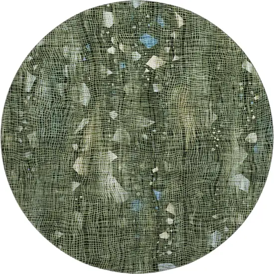 8' Fern Green And Blue Abstract Washable Round Rug With UV Protection Photo 1