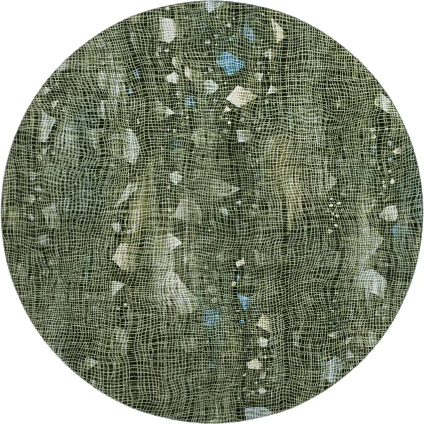 8' Fern Green And Blue Abstract Washable Round Rug With UV Protection Photo 1