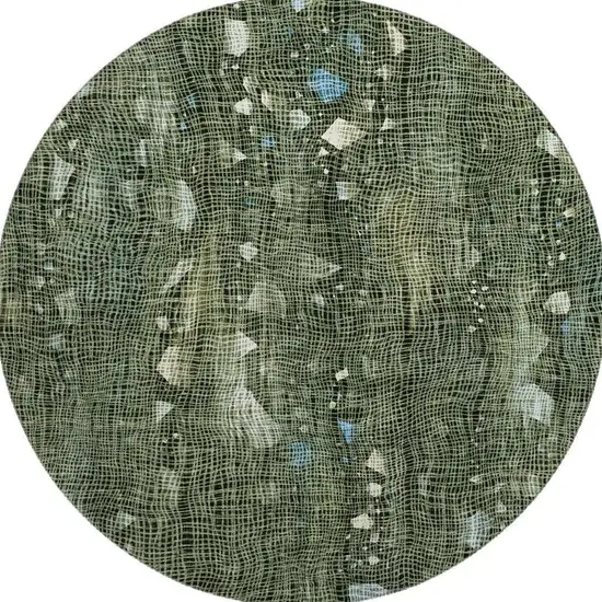 8' Fern Green And Blue Abstract Washable Round Rug With UV Protection Photo 4