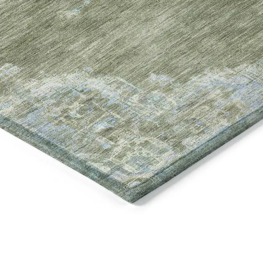 8' Fern Green And Blue Round Medallion Washable Indoor Outdoor Area Rug Photo 6