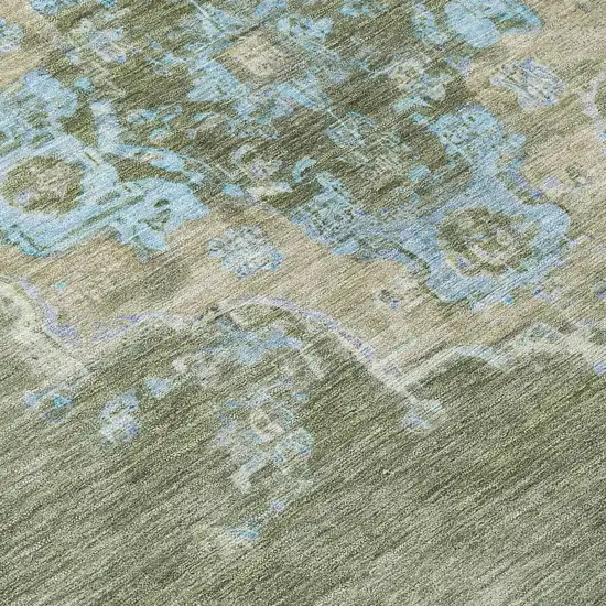 8' Fern Green And Blue Round Medallion Washable Indoor Outdoor Area Rug Photo 8