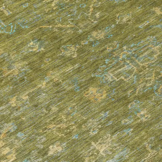 8' Fern Green And Blue Round Medallion Washable Indoor Outdoor Area Rug Photo 8