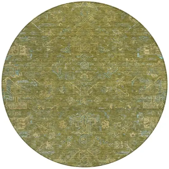 8' Fern Green And Blue Round Medallion Washable Indoor Outdoor Area Rug Photo 4