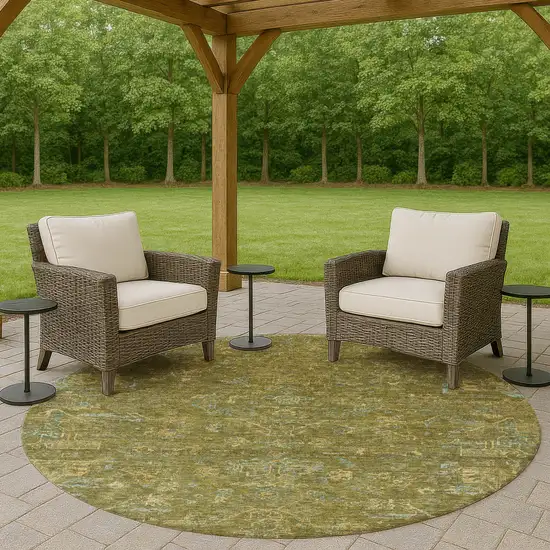 8' Fern Green And Blue Round Medallion Washable Indoor Outdoor Area Rug Photo 8