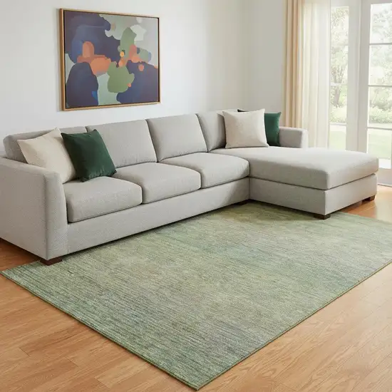 8' Fern Green And Blue Striped Washable Area Rug With UV Protection Photo 2