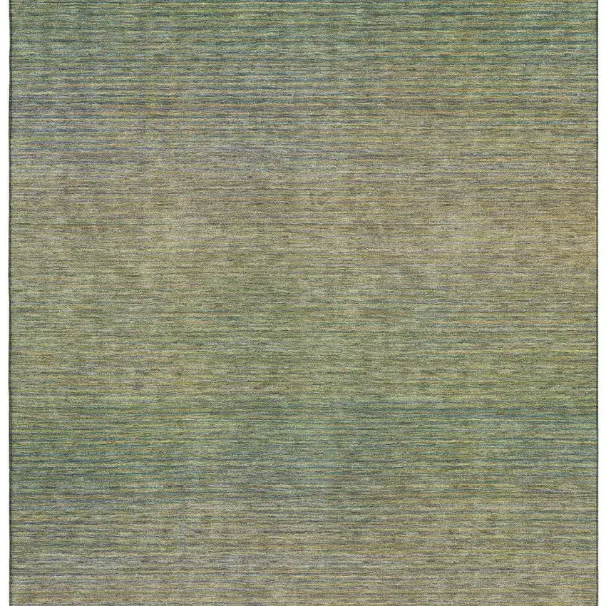 8' Fern Green And Blue Striped Washable Area Rug With UV Protection Photo 3