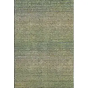 Photo of 8' Fern Green And Blue Striped Washable Area Rug With UV Protection