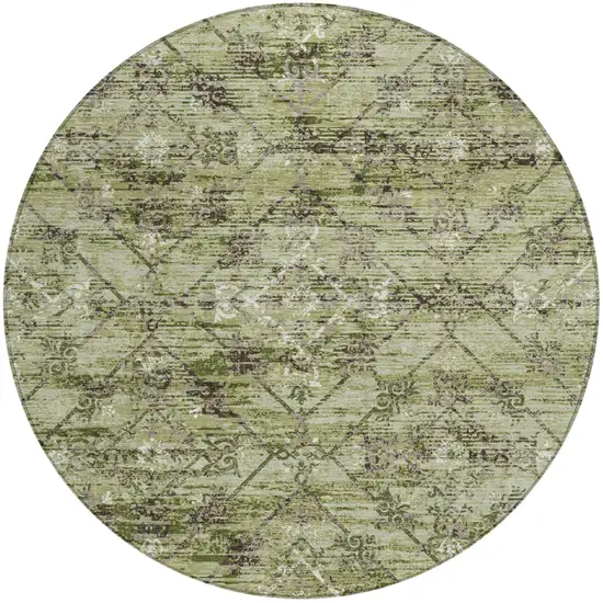 8' Fern Green And Brown Round Geometric Washable Indoor Outdoor Area Rug Photo 2