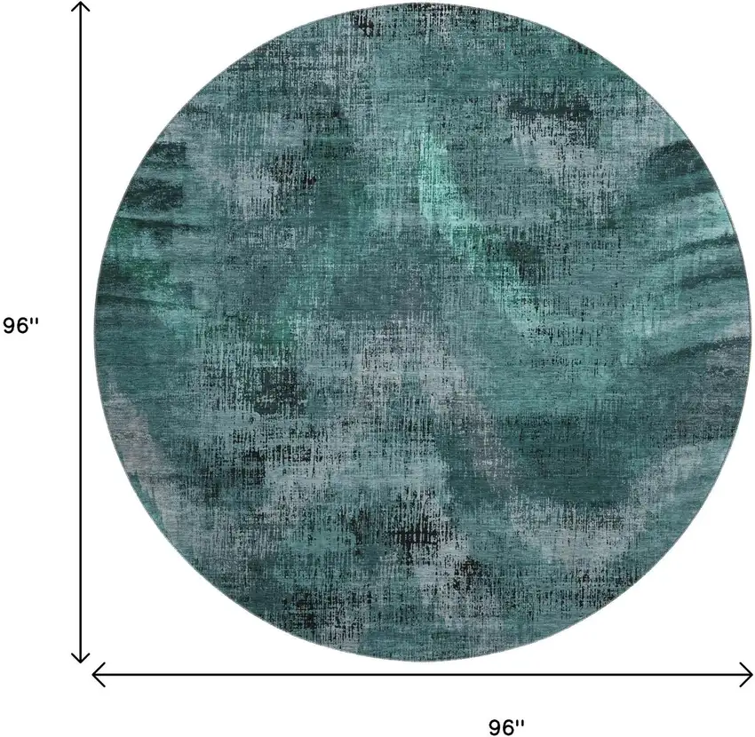 8' Fern Green And Charcoal Abstract Washable Round Rug With UV Protection Photo 3