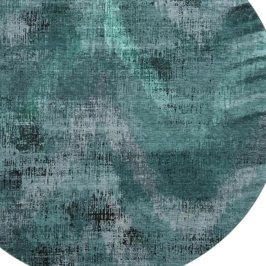 8' Fern Green And Charcoal Abstract Washable Round Rug With UV Protection Photo 3