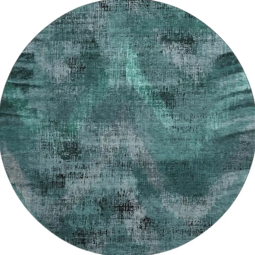8' Fern Green And Charcoal Abstract Washable Round Rug With UV Protection Photo 4