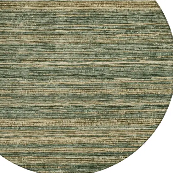 8' Fern Green And Charcoal Round Striped Washable Indoor Outdoor Area Rug Photo 9