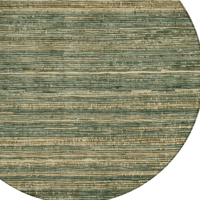 8' Fern Green And Charcoal Round Striped Washable Indoor Outdoor Area Rug Photo 9