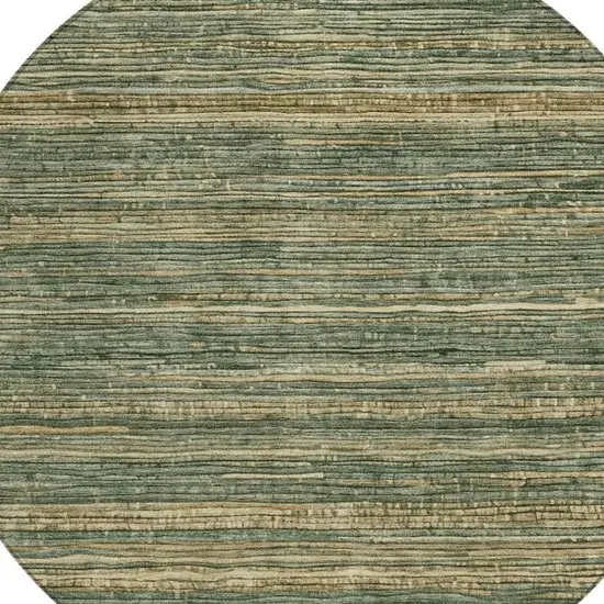 8' Fern Green And Charcoal Round Striped Washable Indoor Outdoor Area Rug Photo 4