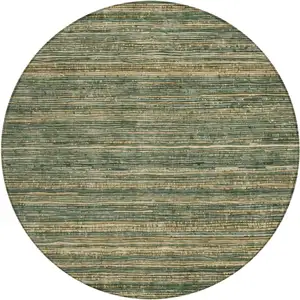 Photo of 8' Fern Green And Charcoal Round Striped Washable Indoor Outdoor Area Rug