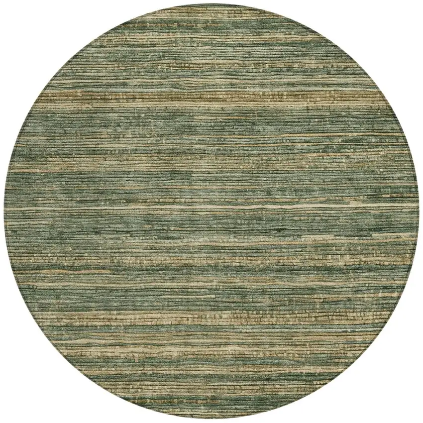 8' Fern Green And Charcoal Round Striped Washable Indoor Outdoor Area Rug Photo 3