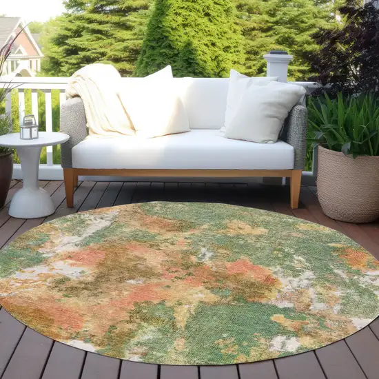 8' Fern Green And Copper Round Abstract Washable Indoor Outdoor Area Rug Photo 6