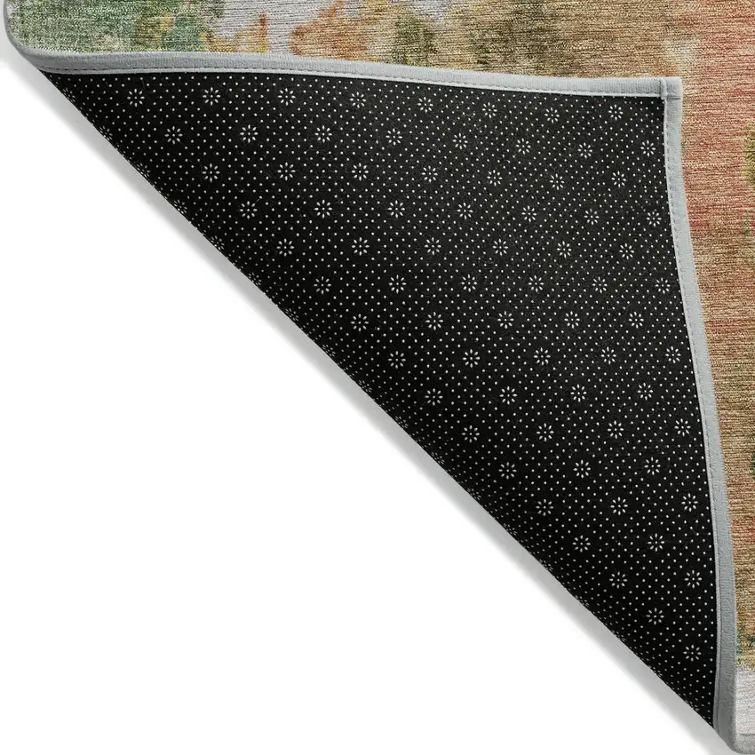 8' Fern Green And Copper Round Abstract Washable Indoor Outdoor Area Rug Photo 5