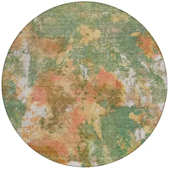 8' Fern Green And Copper Round Abstract Washable Indoor Outdoor Area Rug Photo 3