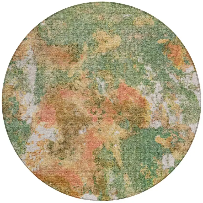 8' Fern Green And Copper Round Abstract Washable Indoor Outdoor Area Rug Photo 3