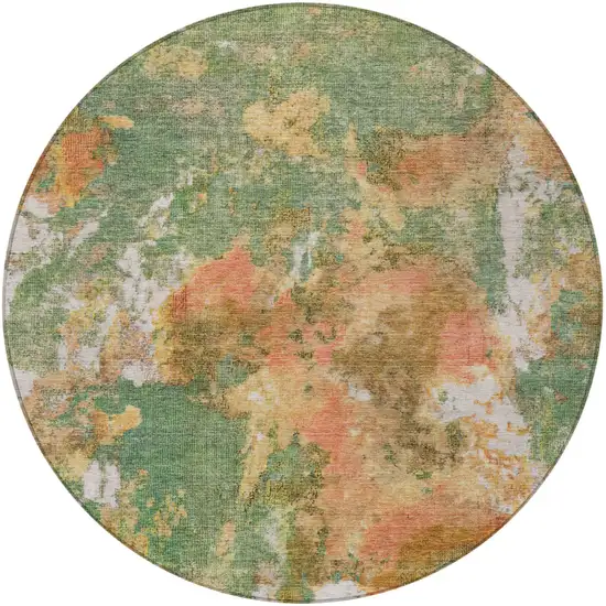 8' Fern Green And Copper Round Abstract Washable Indoor Outdoor Area Rug Photo 4