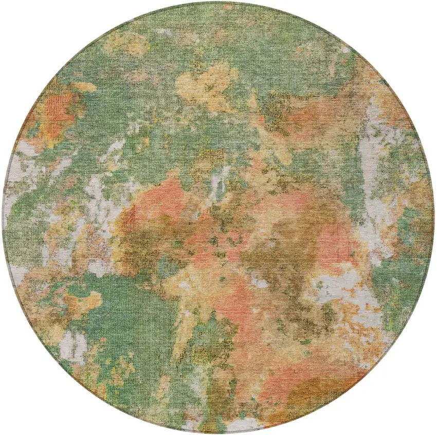 8' Fern Green And Copper Round Abstract Washable Indoor Outdoor Area Rug Photo 4