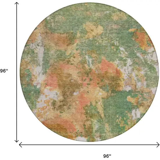 8' Fern Green And Copper Round Abstract Washable Indoor Outdoor Area Rug Photo 8