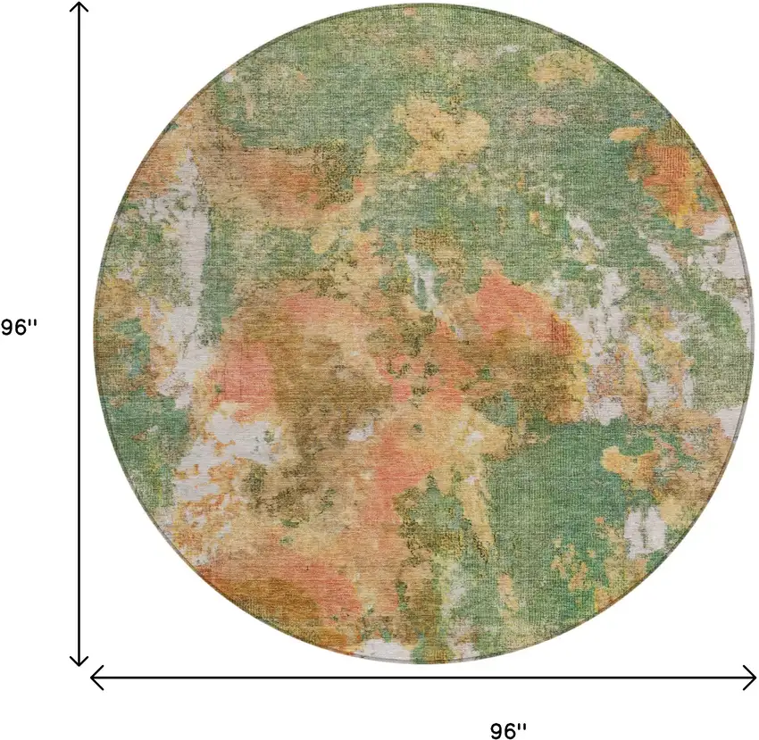 8' Fern Green And Copper Round Abstract Washable Indoor Outdoor Area Rug Photo 8