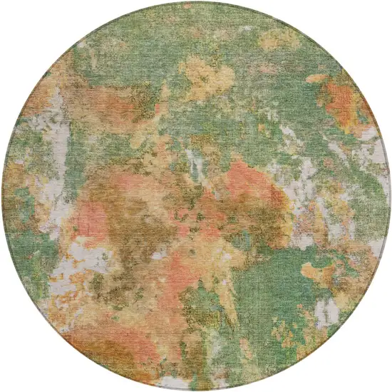 8' Fern Green And Copper Round Abstract Washable Indoor Outdoor Area Rug Photo 1