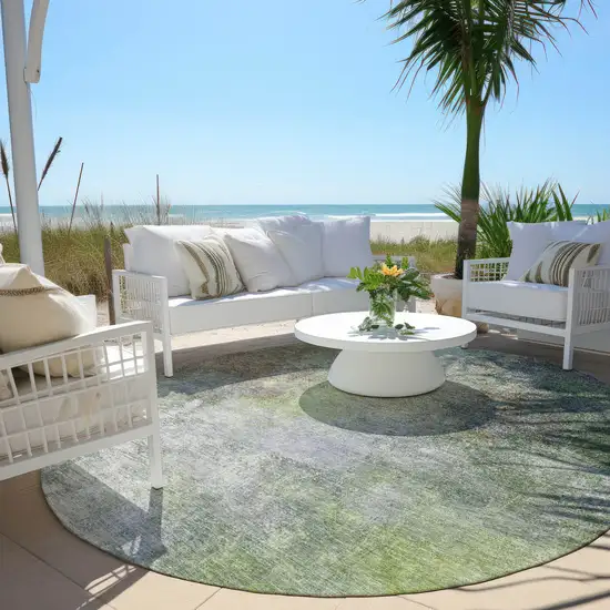 8' Fern Green And Copper Round Abstract Washable Indoor Outdoor Area Rug Photo 5