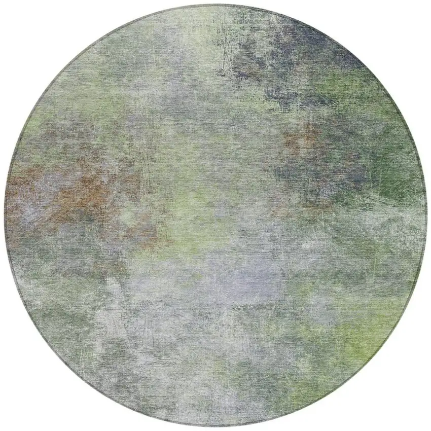 8' Fern Green And Copper Round Abstract Washable Indoor Outdoor Area Rug Photo 3
