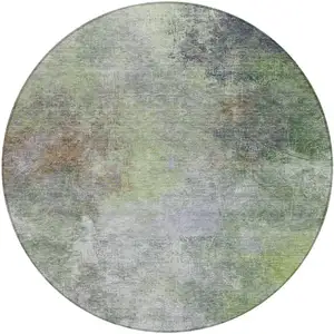 Photo of 8' Fern Green And Copper Round Abstract Washable Indoor Outdoor Area Rug