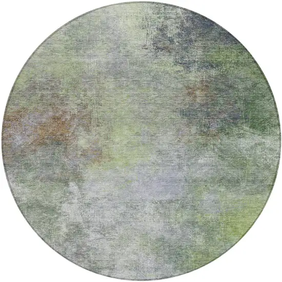 8' Fern Green And Copper Round Abstract Washable Indoor Outdoor Area Rug Photo 1