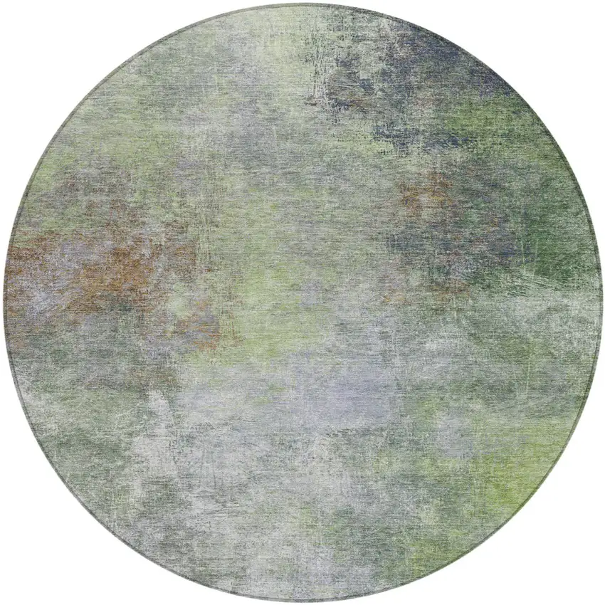8' Fern Green And Copper Round Abstract Washable Indoor Outdoor Area Rug Photo 1