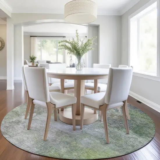 8' Fern Green And Copper Round Abstract Washable Indoor Outdoor Area Rug Photo 6