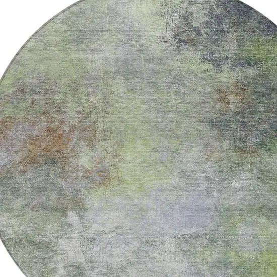 8' Fern Green And Copper Round Abstract Washable Indoor Outdoor Area Rug Photo 4