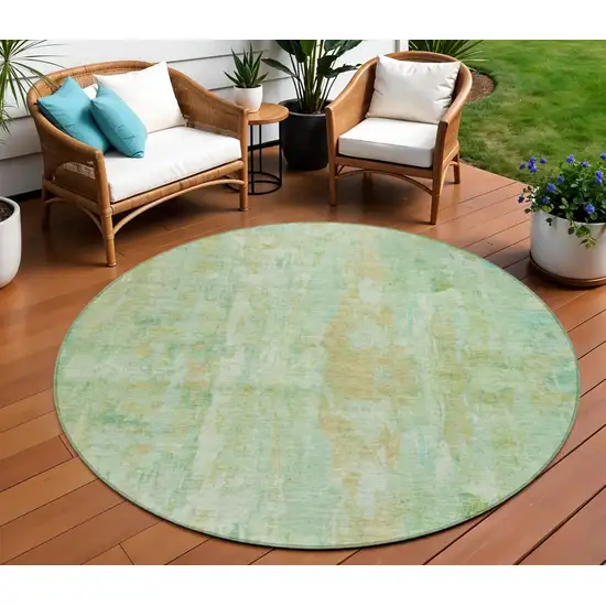 8' Fern Green And Copper Round Abstract Washable Indoor Outdoor Area Rug Photo 1