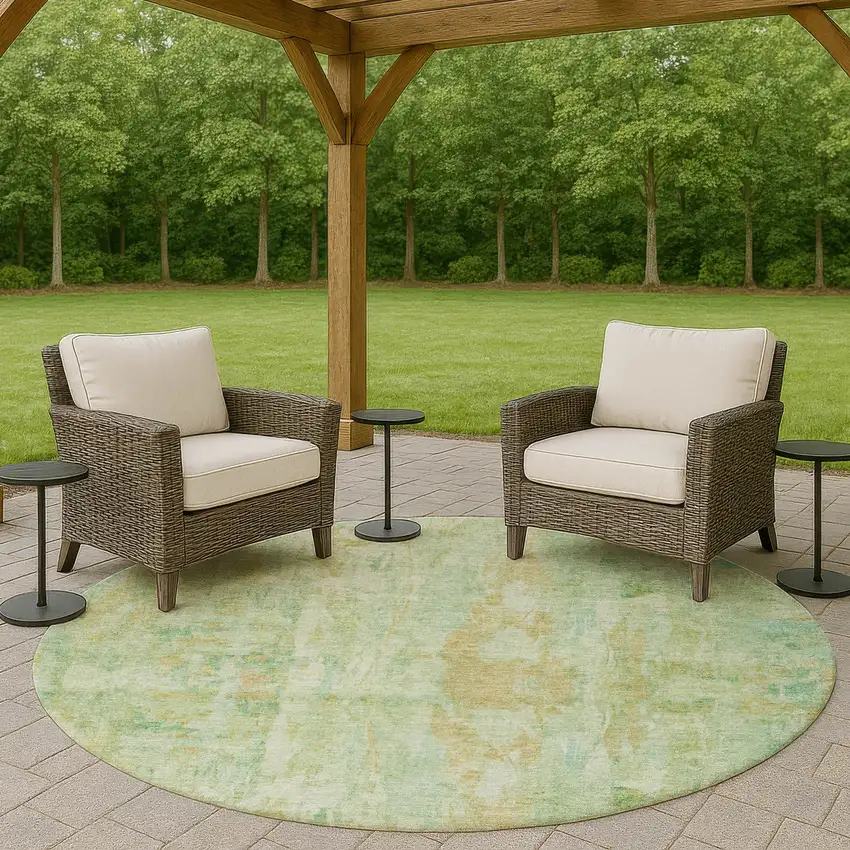 8' Fern Green And Copper Round Abstract Washable Indoor Outdoor Area Rug Photo 8