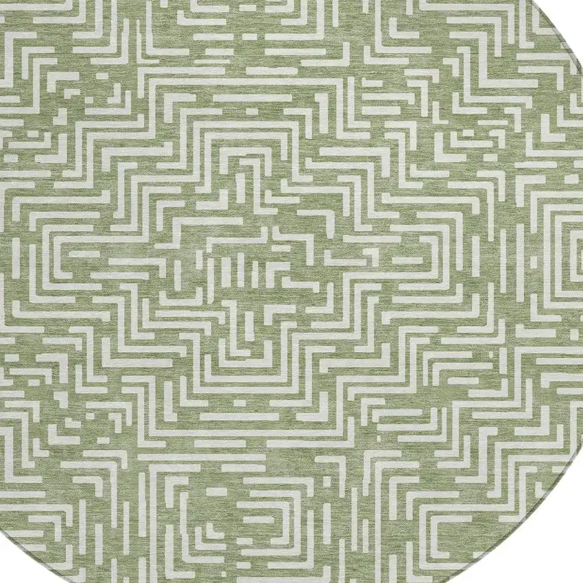 8' Fern Green And Copper Round Geometric Washable Indoor Outdoor Area Rug Photo 2