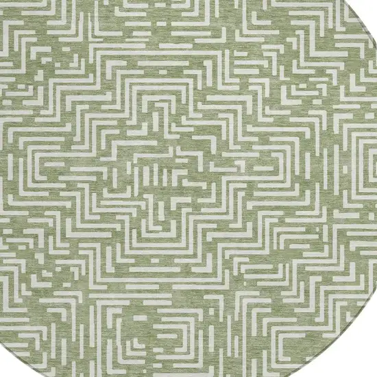 8' Fern Green And Copper Round Geometric Washable Indoor Outdoor Area Rug Photo 2